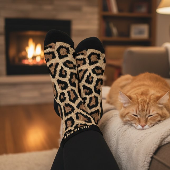 Custom Name Leopard Print Crew Socks (Leopard crew socks with custom name!)