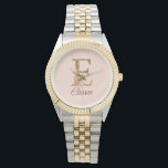 Custom Name Letter E Gold Foil Blush Pink Roses Watch<br><div class="desc">Custom Name Gold Foil Blush Pink Roses Letter E design features a charming floral monogram with radiant gold accents—perfect for soft feminine flair,  romantic occasions,  and personal name touches. Click 'Personalize' to add your name or someone special’s.</div>