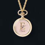 Custom Name Letter E Gold Foil Blush Pink Roses Watch<br><div class="desc">Custom Name Gold Foil Blush Pink Roses Letter E design features a charming floral monogram with radiant gold accents—perfect for soft feminine flair, romantic occasions, and personal name touches. Click 'Personalize' to add your name or someone special’s.</div>