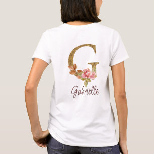 Custom Name Letter G Gold Foil Blush Pink Roses T-Shirt