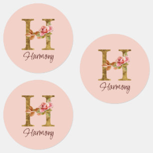 Custom Name Letter H Gold Foil Blush Pink Roses