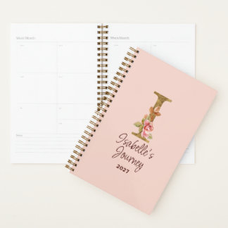 Custom Name Letter I Gold Foil Blush Pink Roses Planner
