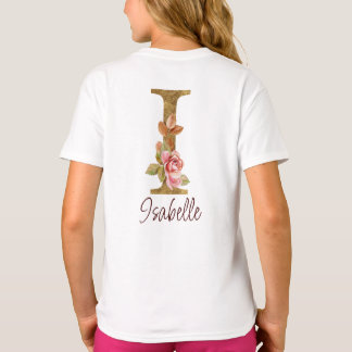 Custom Name Letter I Gold Foil Blush Pink Roses T-Shirt
