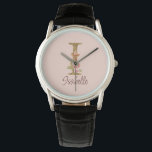 Custom Name Letter I Gold Foil Blush Pink Roses Watch<br><div class="desc">Custom Name Letter I Gold Foil Blush Pink Roses design features a graceful floral monogram with golden shimmer—perfect for romantic gifting,  soft feminine touches,  and elegant name personalization. Click 'Personalize' to add your name or a loved one’s.</div>