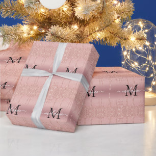 Custom Name Letter Rose Gold Wrapping Paper