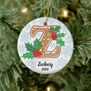 Custom Name Letter Z Monogram Christmas Ceramic Ornament