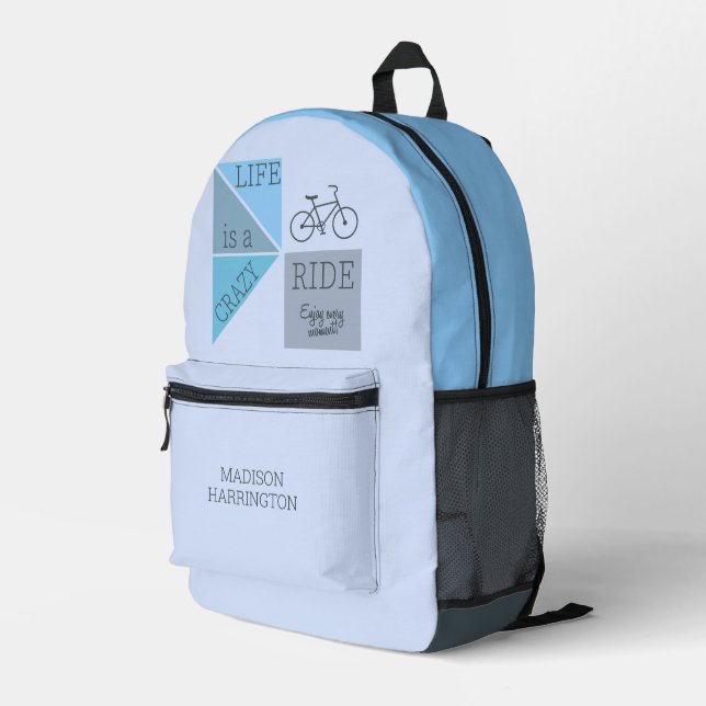 Custom Name Life is a Crazy Ride Printed Backpack (Back Corner Right)