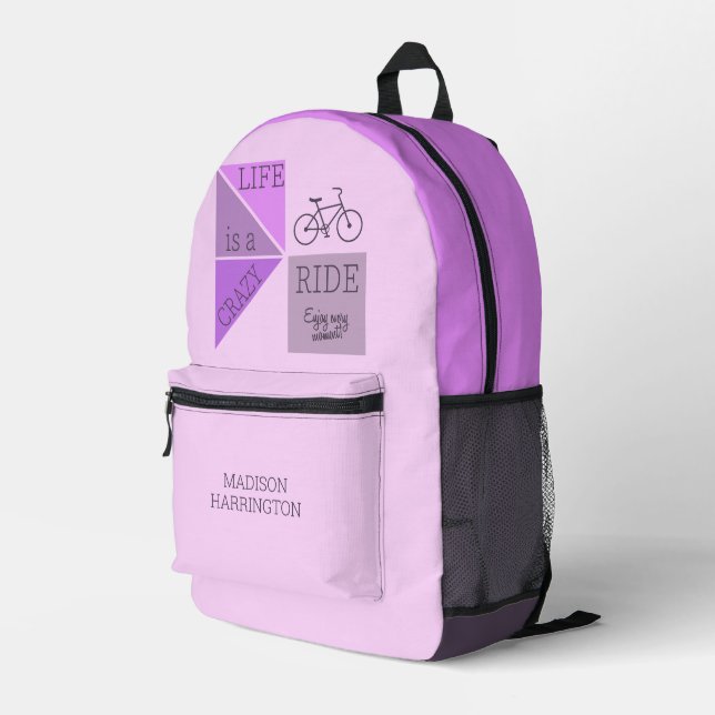 Custom Name Life is a Crazy Ride Printed Backpack (Back Corner Right)