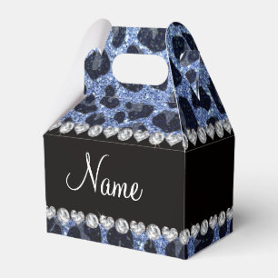 Custom name light blue glitter leopard print favor box