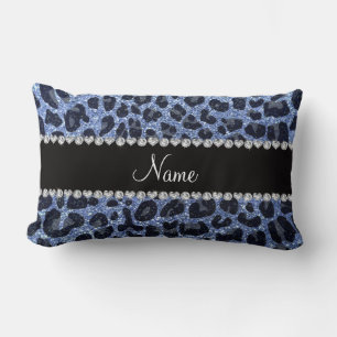 Custom name light blue glitter leopard print lumbar pillow