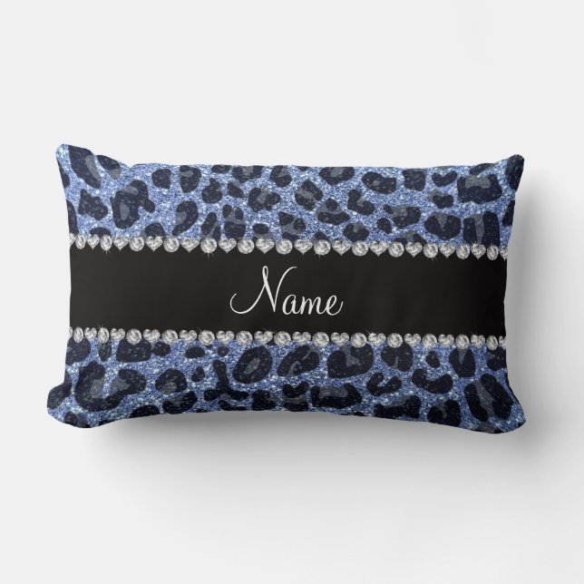 Custom name light blue glitter leopard print lumbar pillow (Front)