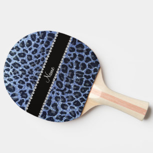 Custom name light blue glitter leopard print ping pong paddle