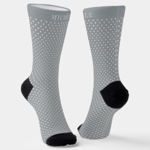 Custom Name Light Bright Grey White Polka Dot Socks