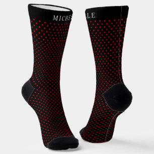 Custom Name Light Dark Red With Black Polka Dot Socks