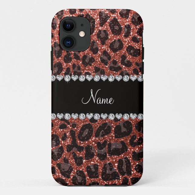 Custom name light orange glitter leopard print Case-Mate iPhone case (Back)