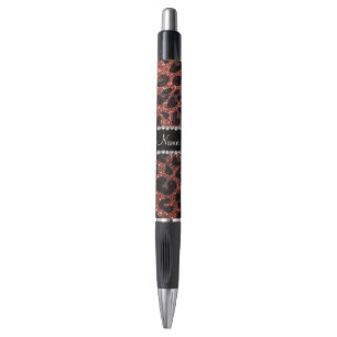 Custom name light orange glitter leopard print pen