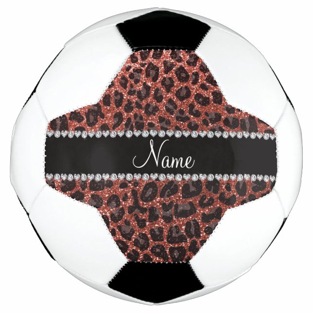 Custom name light orange glitter leopard print soccer ball (Front)