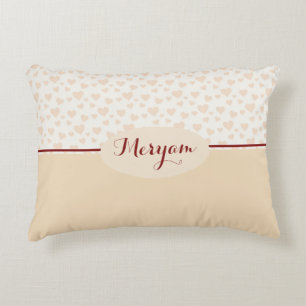 Custom Name Light Peach Hearts Pattern Baby Girl Accent Pillow
