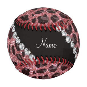Custom name light pink glitter leopard print baseball