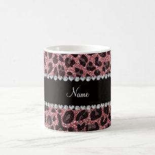 Custom name light pink glitter leopard print coffee mug