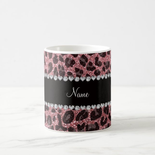 Custom name light pink glitter leopard print coffee mug (Center)