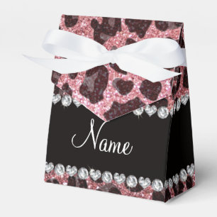 Custom name light pink glitter leopard print favor box