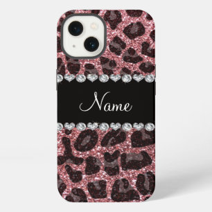 Custom name light pink glitter leopard print iPhone 13 case