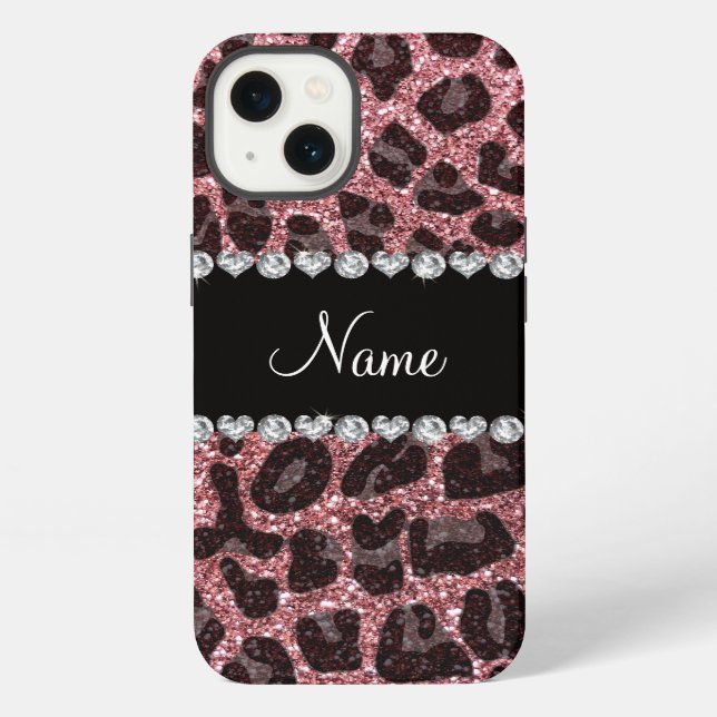Custom name light pink glitter leopard print iPhone case (Back)