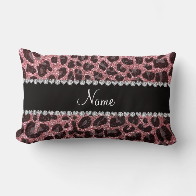 Custom name light pink glitter leopard print lumbar pillow (Front)