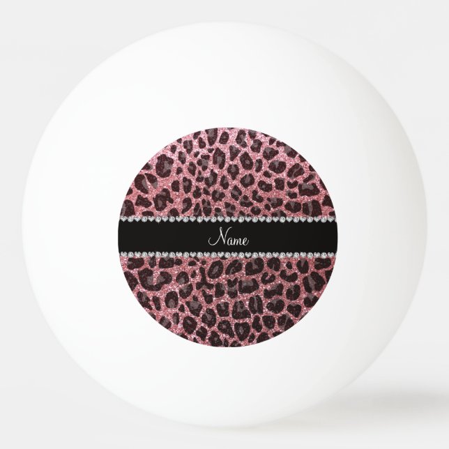 Custom name light pink glitter leopard print ping pong ball (Back)