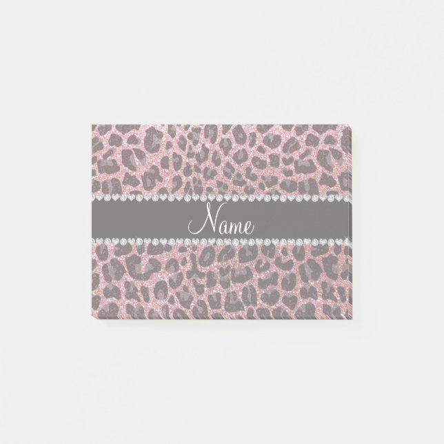 Custom name light pink glitter leopard print post-it notes (Front)