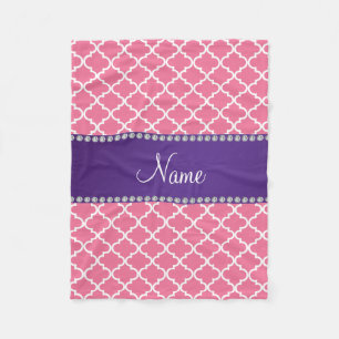 Custom name light pink moroccan purple stripe fleece blanket