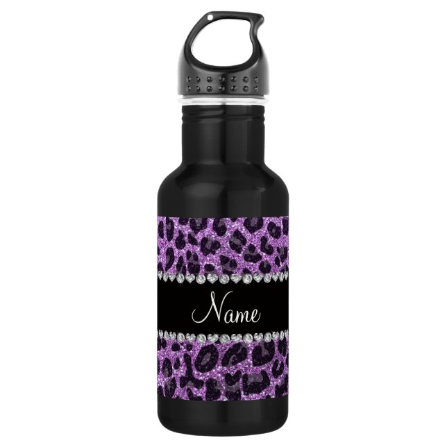 Custom name light purple glitter leopard print 532 ml water bottle (Front)