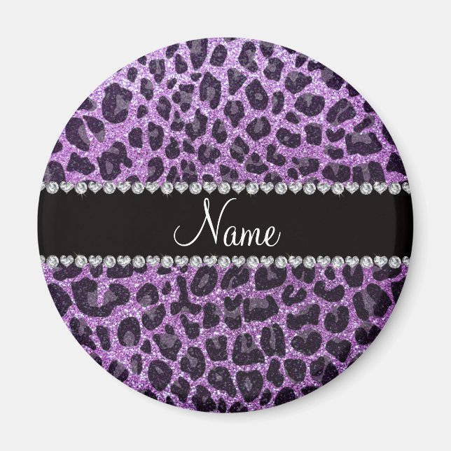 Custom name light purple glitter leopard print magnet (Front)