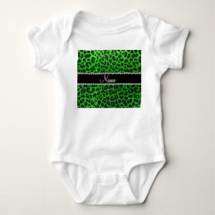 Custom name lime green glitter leopard print baby bodysuit
