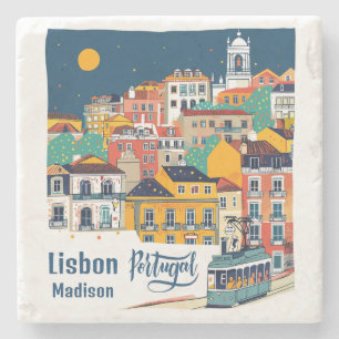 Custom Name Lisbon Portugal Stone Coaster