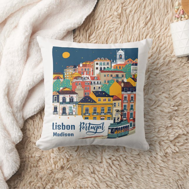 Custom Name Lisbon Portugal Throw Pillow (Blanket)