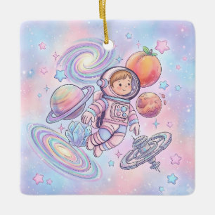 Custom Name Little Astronaut Boy Space Galaxy  Ceramic Ornament