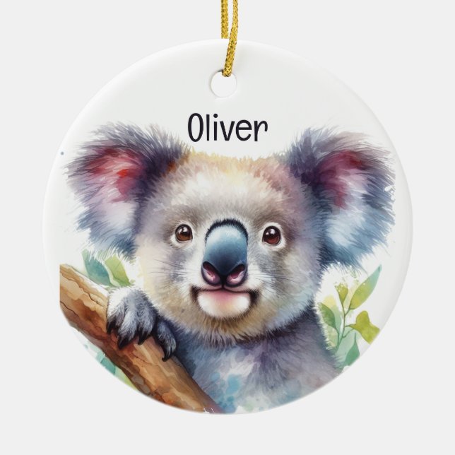 Custom Name Little Koala Bear Australian Animal  Ceramic Ornament (Front)