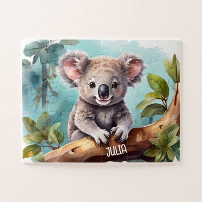 Custom Name Little Koala Bear Watercolor Jigsaw Puzzle (Horizontal)