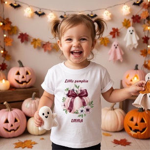 Custom Name Little Pumpkin Floral Pinkoween Baby T-Shirt