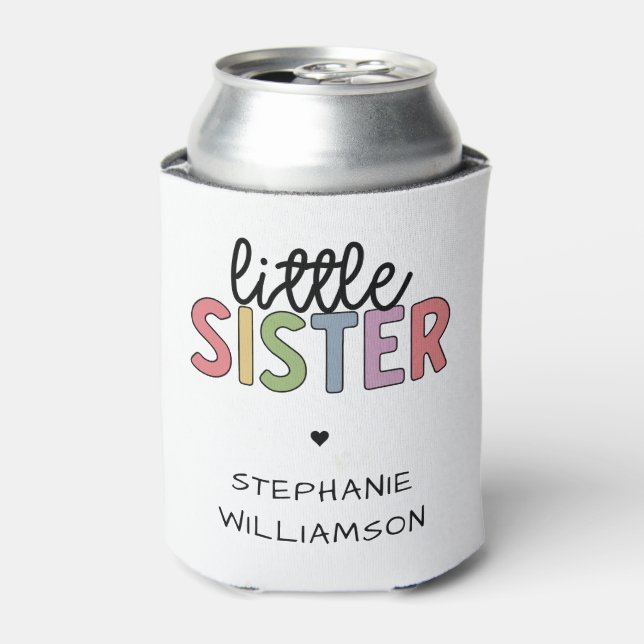 Custom Name Little Sister Cute Personalized Can Cooler (Can Front)