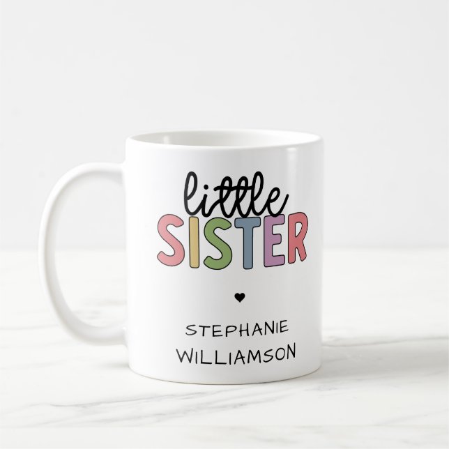 Custom Name Little Sister Cute Personalized Coffee Mug (Left)