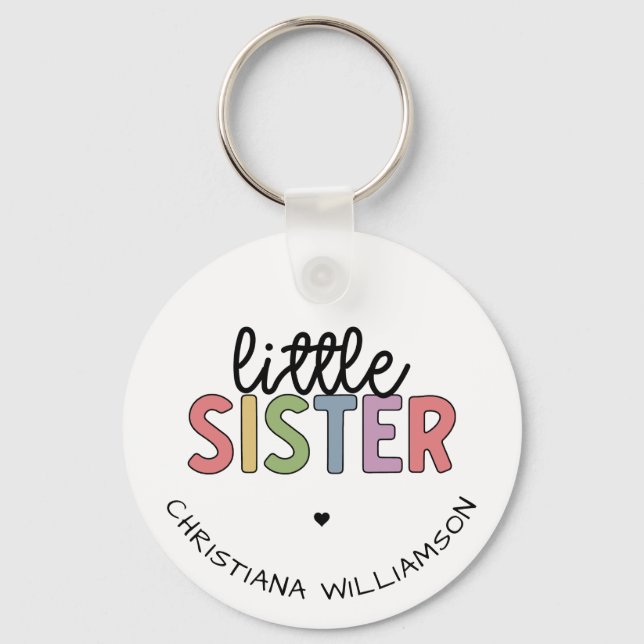 Custom Name Little Sister Cute Personalized Keychain (Front)