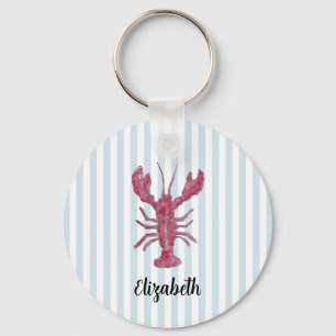 Custom Name Lobster Painting Stripe Keychain