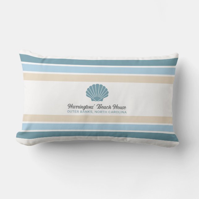 Custom Name & Location Beach House Lumbar Pillow (Front)