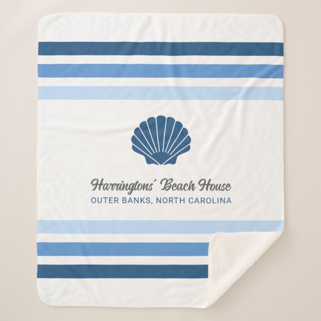 Custom Name & Location Beach House Sherpa Blanket (Front)