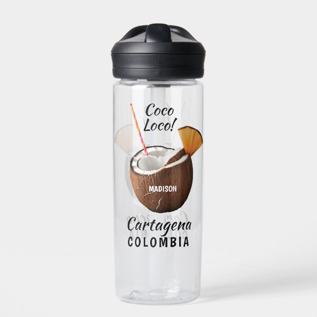 Custom Name & Location Coco Loco Water Bottle (Front)