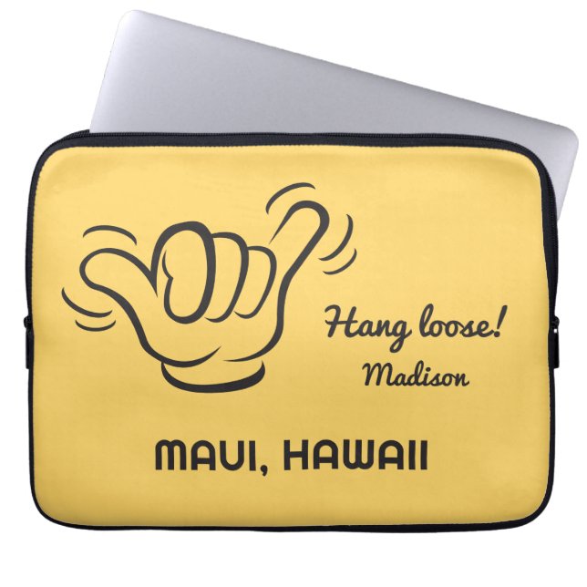 Custom Name, Location & Colour Shaka Laptop Sleeve (Front)