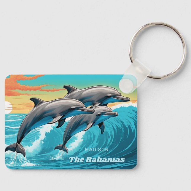 Custom Name & Location Dolphin Keychain (Front)